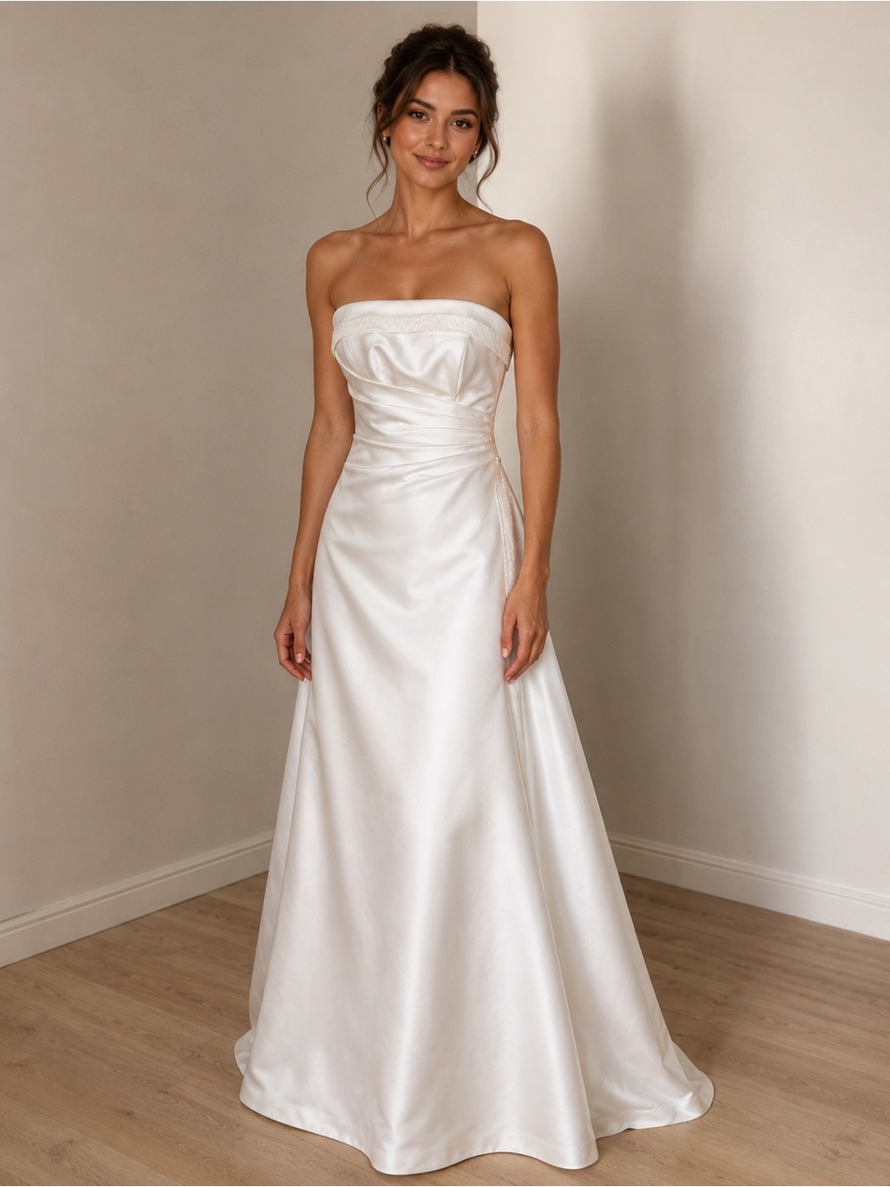 Maggie Sottero Strapless Satin A-Line Dress in Ivory corset wedding dress